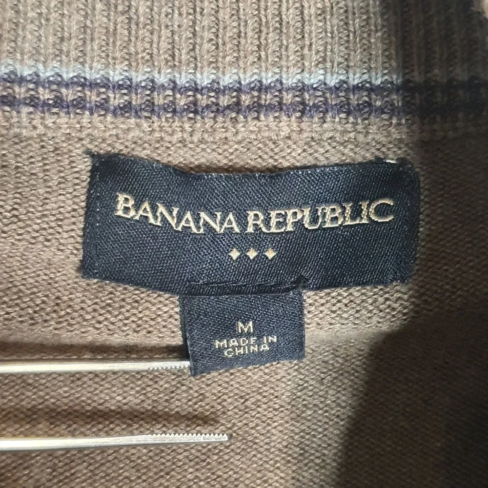 Banana Republic Mens Argyle Full Zip Cardigan Sweater Brown 100% Cotton M 302721